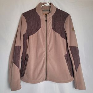 Eddie Bauer Sport Shop Fullzip Beige Taupe Fleece/ Canvas Jacket Women's Large